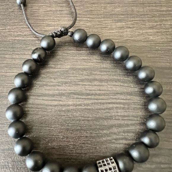 Hand Crafted Other - Matte Black Beaded Bracelet | 10mm | Crystal Accent | Adjustable